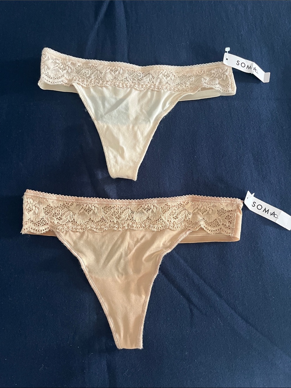 Soma Lace-Trim Thong Panties in Nude/Beige - Set of 2